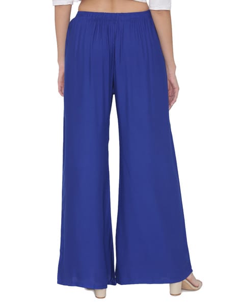 Women Blue Viscose Solid Trouser