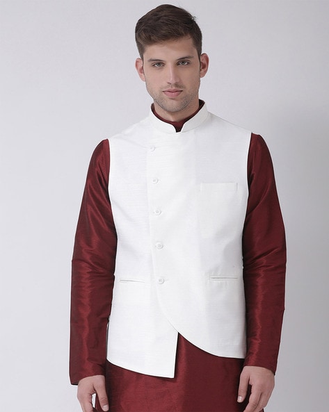 Beige Cotton Silk Nehru Jacket & White Kurta Pyjama Baap Beta Set -  Absolutely Desi