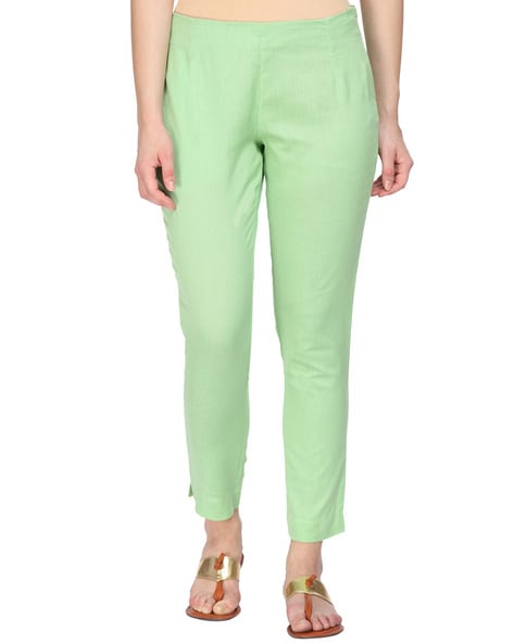 Buy W Women Sea Green Tapered Fit Solid Cropped Cigarette Trousers   Trousers for Women 6919034  Myntra