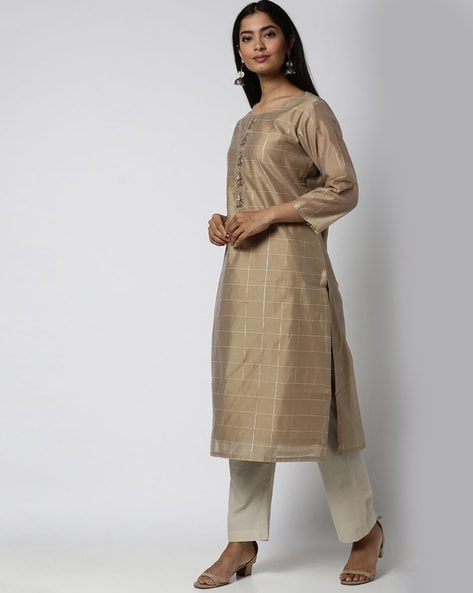 Buy Green Embroidered Straight Kurta Set Online - RK India Store View