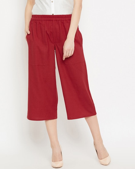 Maroon red Palazzo Pants culottes, Women's Fashion, Bottoms, Other Bottoms  on Carousell