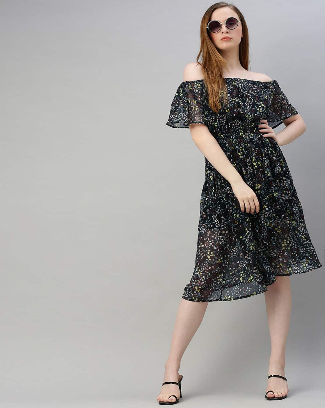 women's black off the shoulder dress