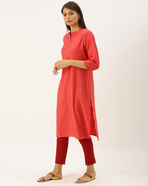 Shop Dark Orange Embroidered Kurta Pyjama Party Wear Online at Best Price |  Cbazaar