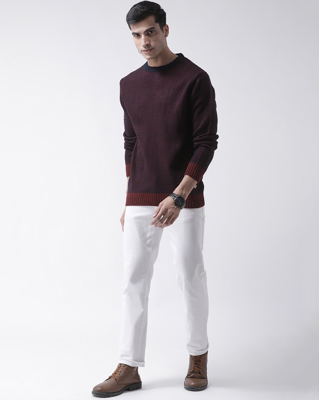 Purple sweater outfit on sale men