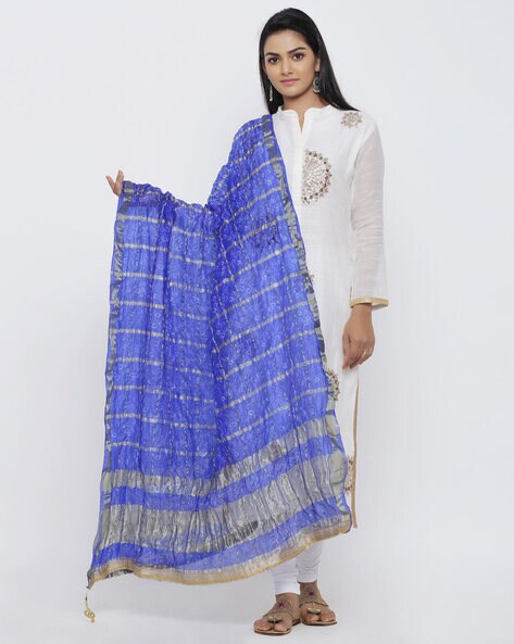 Tie & Dye Dupatta with Contrast Border Price in India