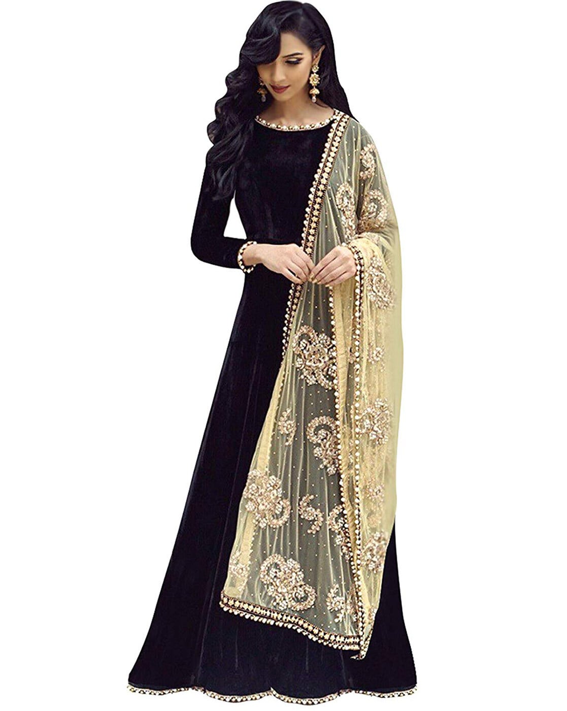 black gown with dupatta