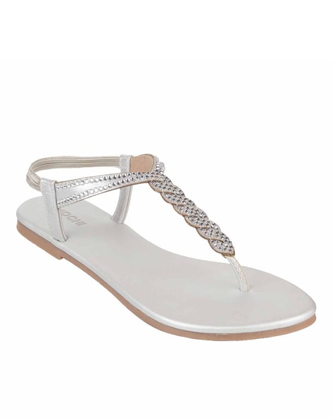 Wide Fit Silver Glitter 3 Ring Flat Sandals | New Look