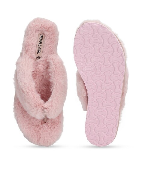 Truffle Collection Women Pink Solid Faux Fur Room Slippers Price