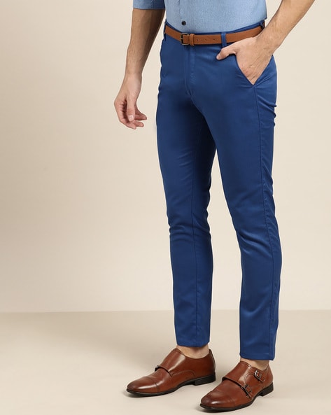 Buy Stylish Royal Blue Lycra Blend Solid Trousers For Men Online In India  At Discounted Prices