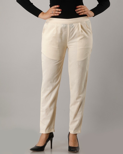 Buy Naari Women White Slim Fit Embroidered Cigarette Trousers  Trousers  for Women 7958305  Myntra