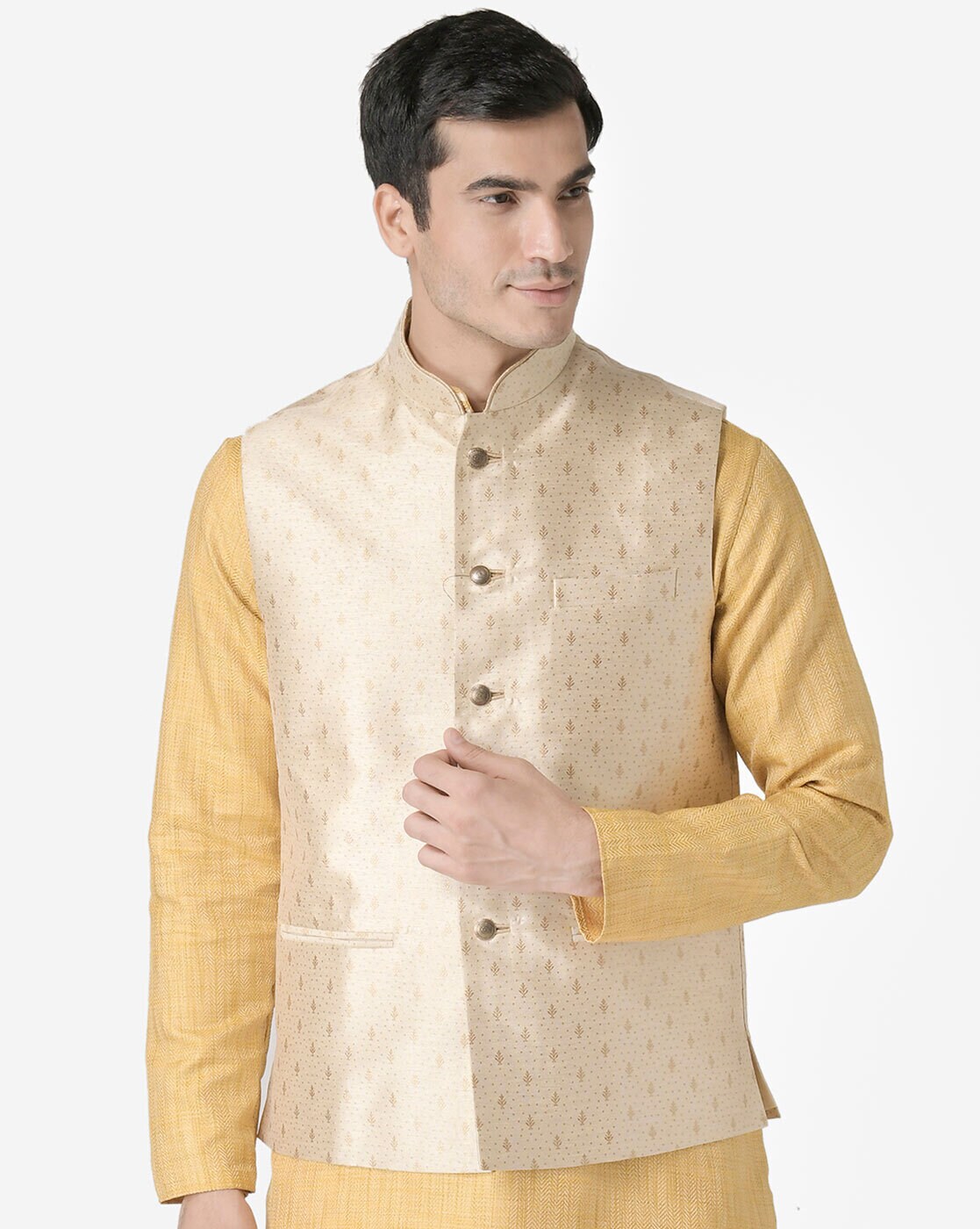 Outstanding Cream Dupion Silk Nehru Jacket Online | Bagtesh Fashion