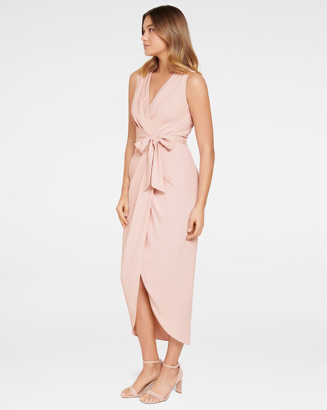 Buy Forever New Pink Marilyn Satin Wrap Midi Dress with Belt (Set of 2)  online