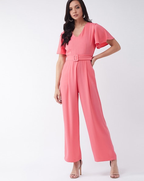 Ashanti Short Sleeve Belted Jumpsuit-Hot Pink – Catwal
