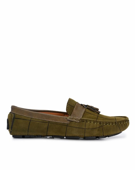 Checked Slip-On Loafers with Tassels