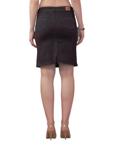 Vince - Tailored Black Leather Knee Length Skirt