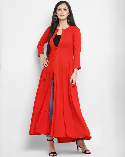 Jivika Fabulous Kurtis, Three-Quarter Sleeves, Fabric Cotton Blend, Purple  Color Kurti with Jacket - Easy Shopping India