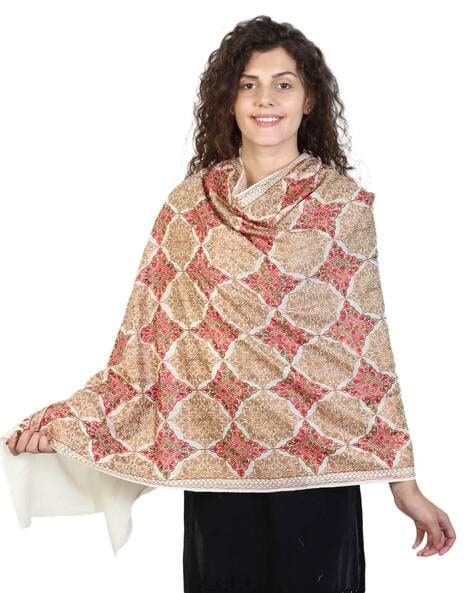 Embroidered Shawl with Frayed Hems Price in India