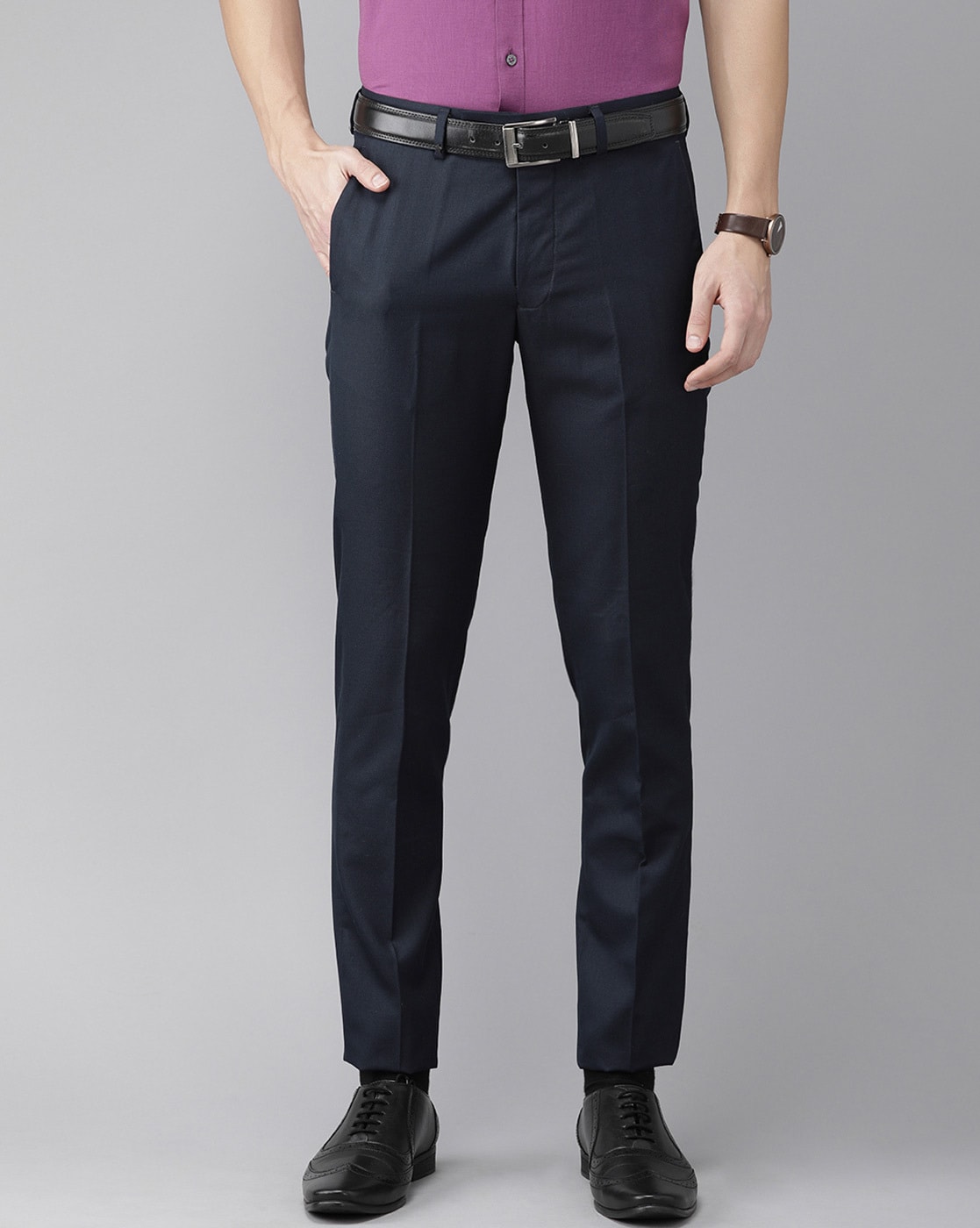 Buy TURTLE Black Mens 4 Pocket Straight Fit Solid Formal Trousers |  Shoppers Stop
