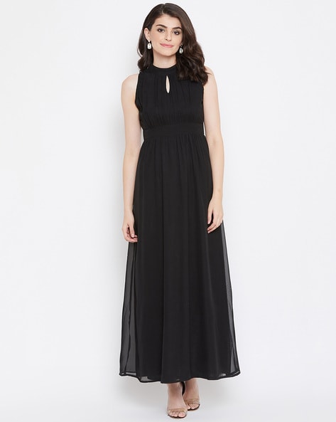 sleeveless a line black dress