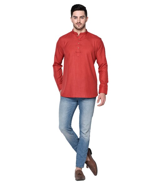 Red kurta deals with jeans