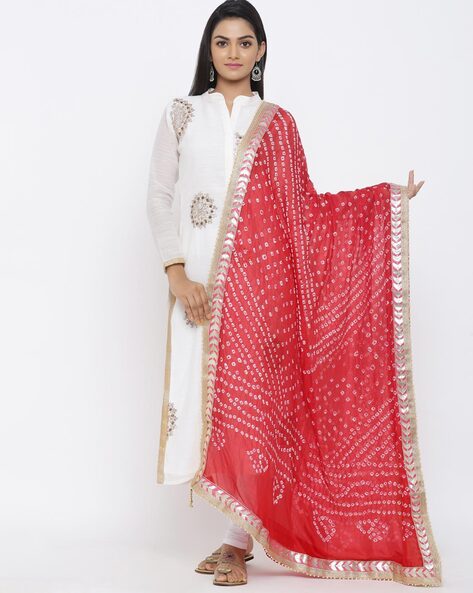 Tie & Dye Dupatta with Contrast Border Price in India