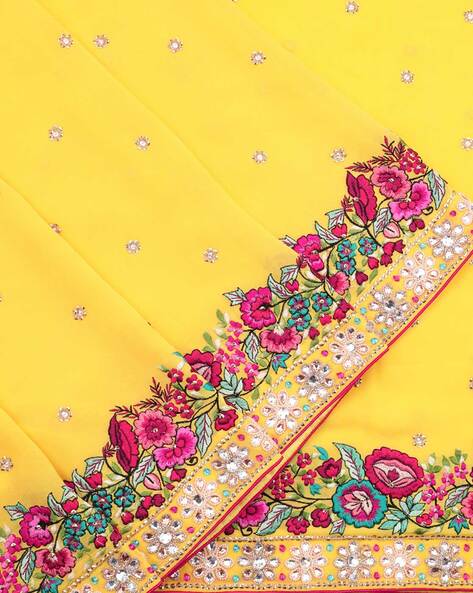 Soft Yellow Pure Organza Parsi Gara Hand Embroidered Saree