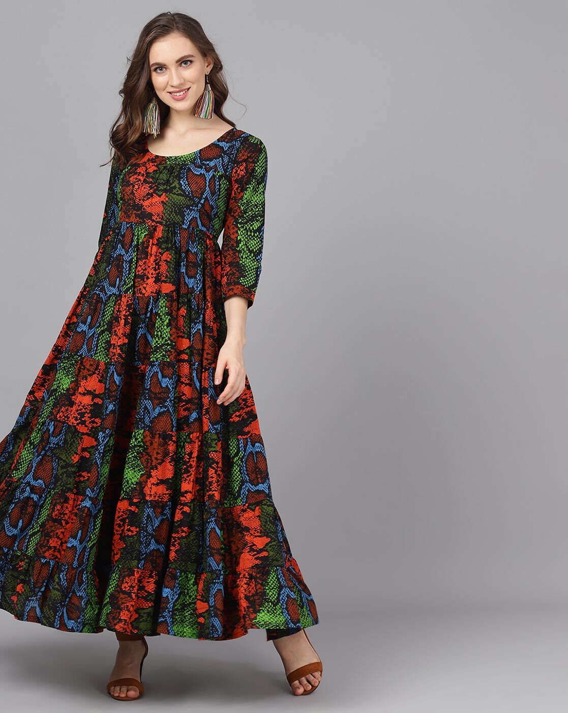 aks women red printed maxi dress