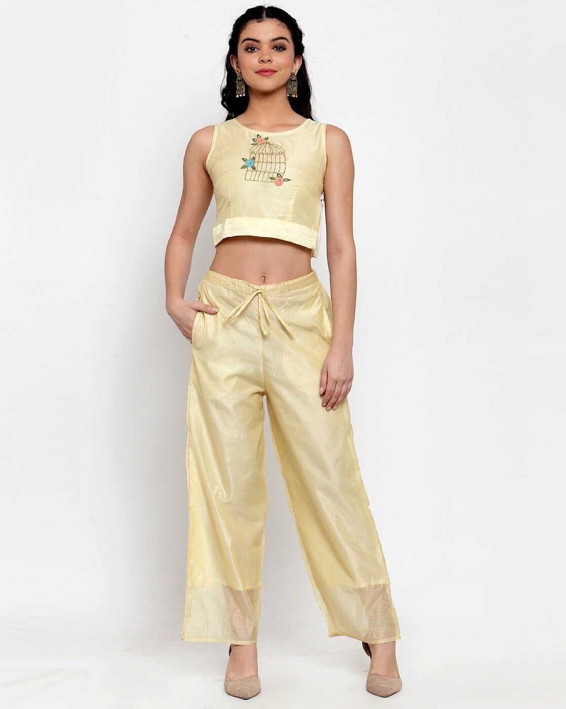 yellow ethnic crop top