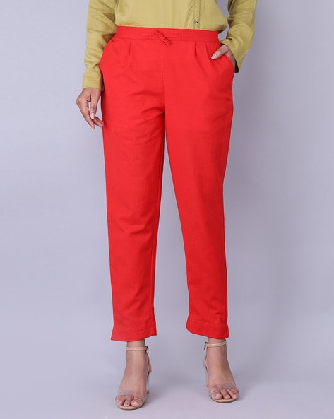 Red cotton trousers red stitching