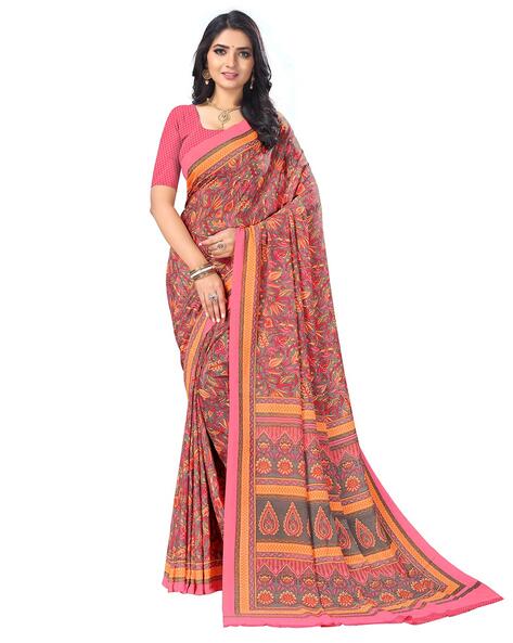 Pink Ladies Georgette Uniform Saree at Best Price in Surat | Atulya Sarees