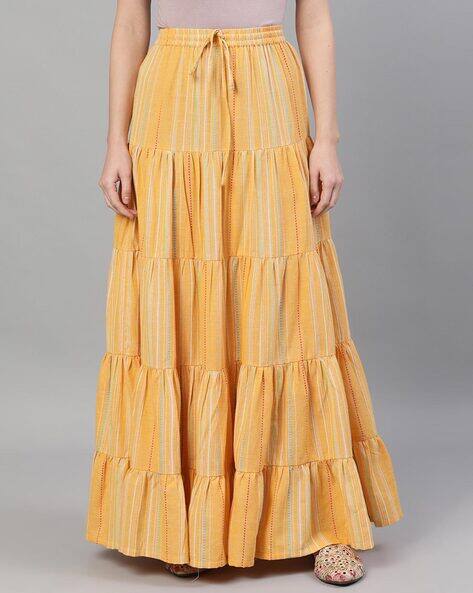 mustard yellow tiered maxi skirt