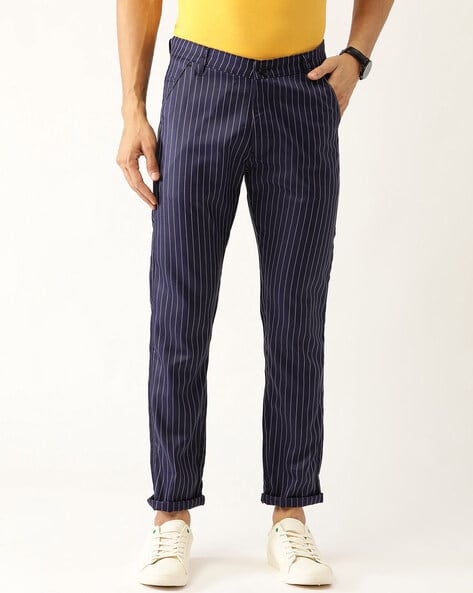 Navy Striped Pants Men - Slim Fit Chino Pants