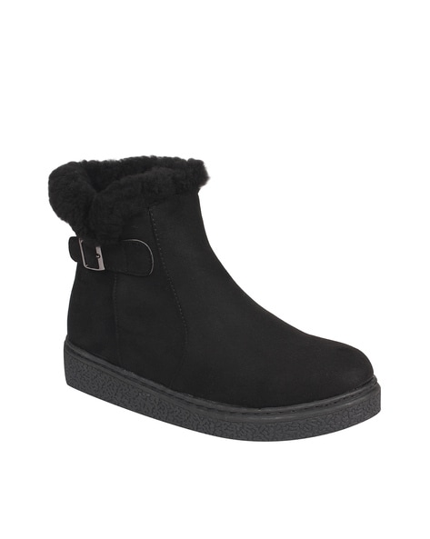 Shops black flat fur lined boots