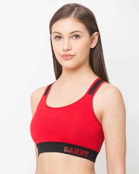 Buy Auden women 2 pieces solid padded sports bra red and light pink Online