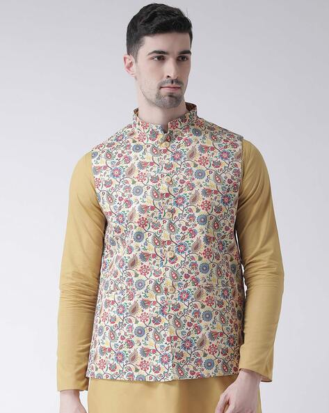 Floral printed outlet nehru jacket mens