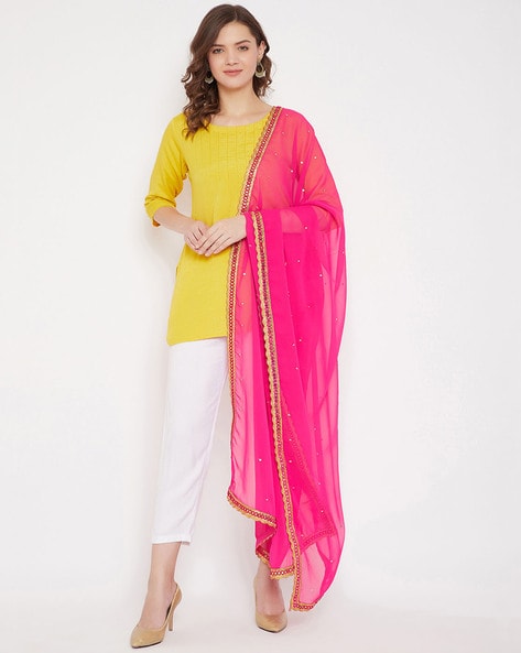 Embellished Dupatta with Mirrored Border Price in India