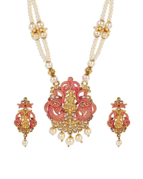 Gold Pearl dew drops necklace, मोतियों का हार - Adorna, Chennai