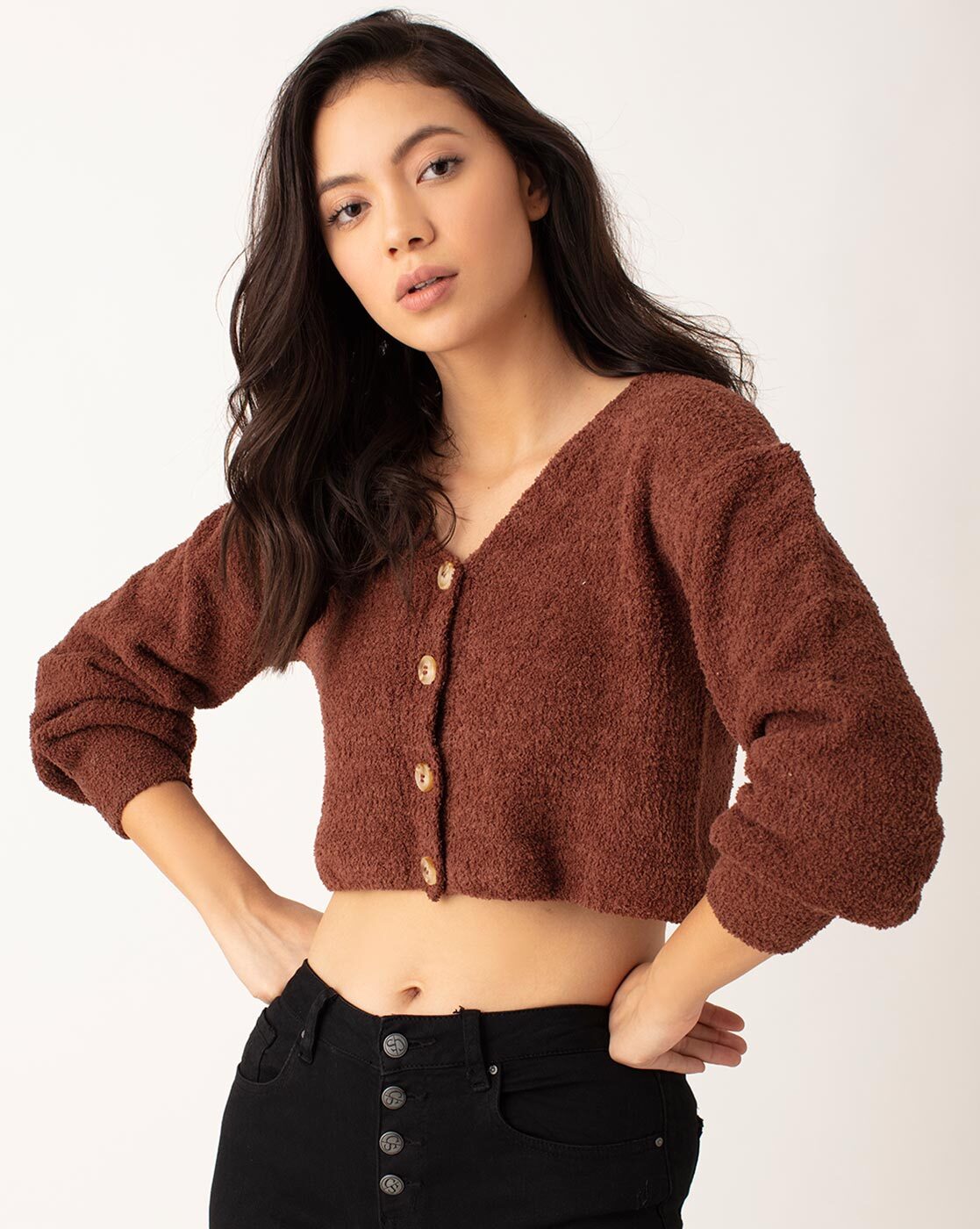 Simply Southern Flowers Cropped Cardigan for Women in Brown