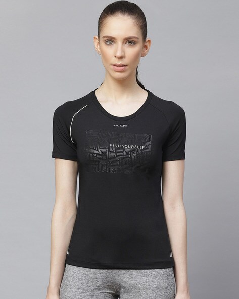 Buy Alcis Women Black Slim Fit T-shirt online