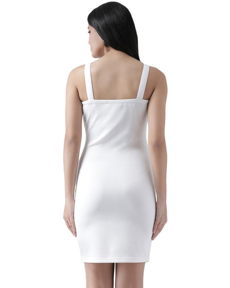 white sleeveless bodycon dress