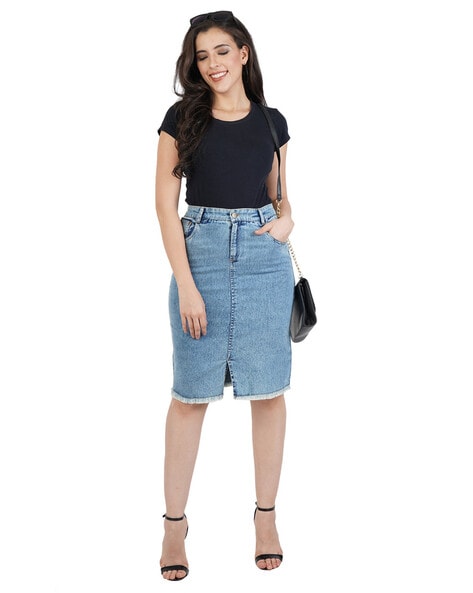 Women's Fashion Slit Tassel Denim Skirt - The Little Connection