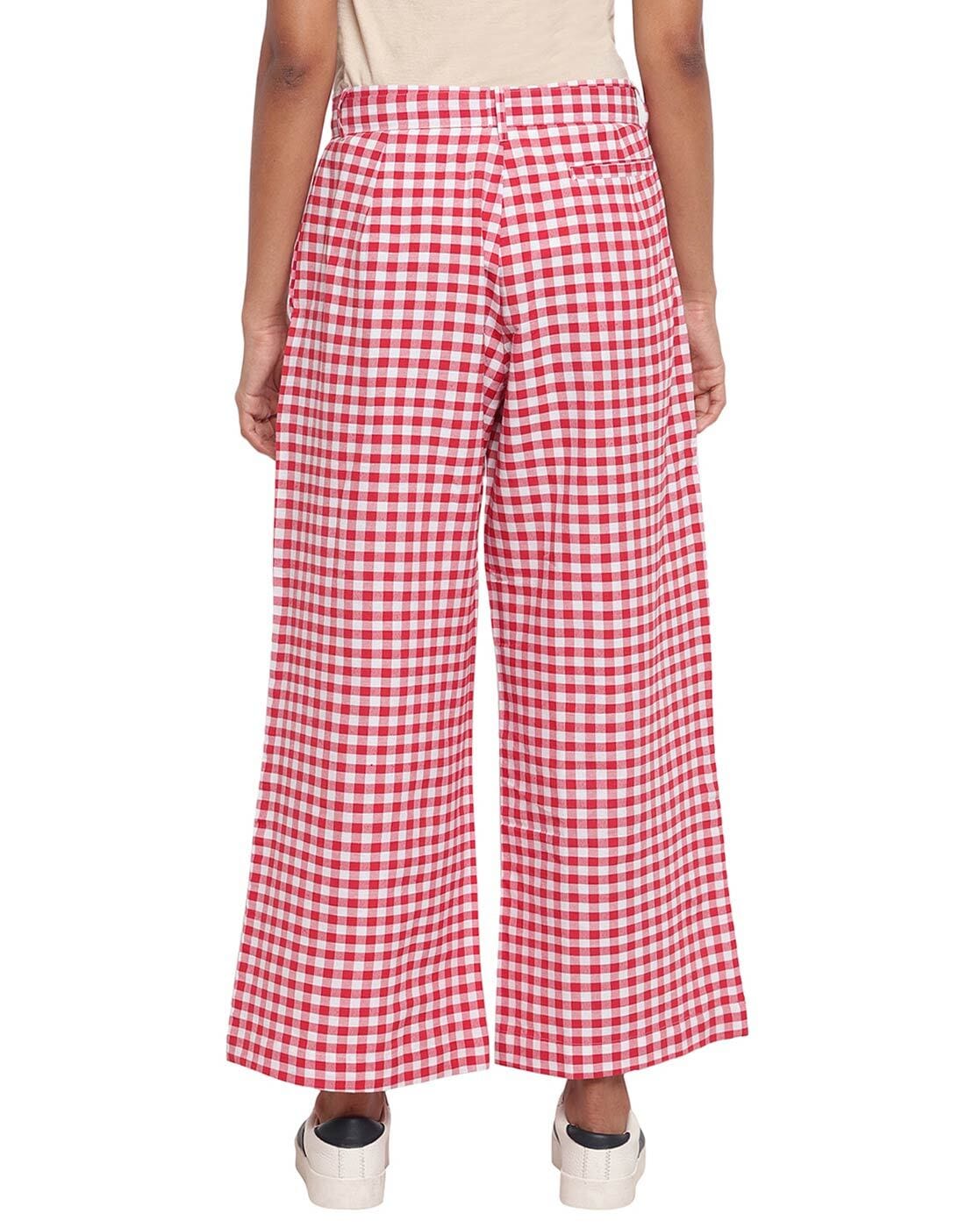 Red Rad Plaid  Pants  Sustainable fashion clothing and face masks