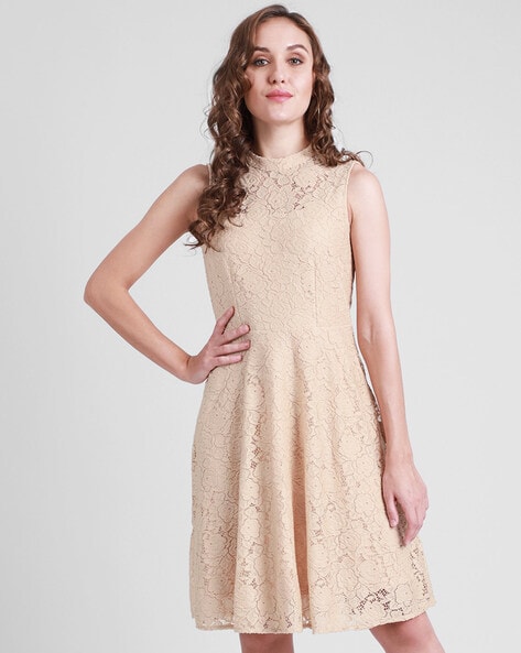 Buy FOREVER 21 Women Beige Lace Sheath Dress - Dresses for Women 1450461 |  Myntra