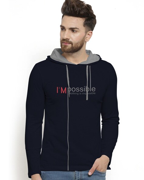 Typography Print Hooded T-shirt