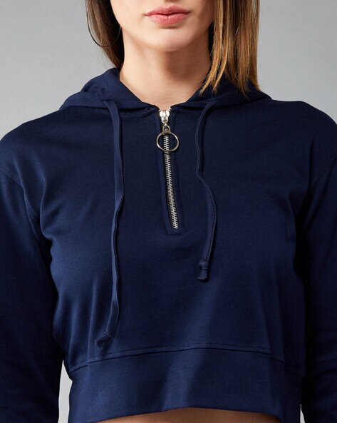 Hooded Velour Crop Jacket - Light blue - Ladies