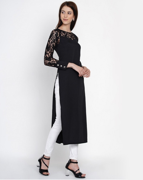 Shades Salwar Suits and Sets  Buy Shades Black Laces Kurti With White  Trouser Embellished With Net Border And Laces Set of 2 Online  Nykaa  Fashion