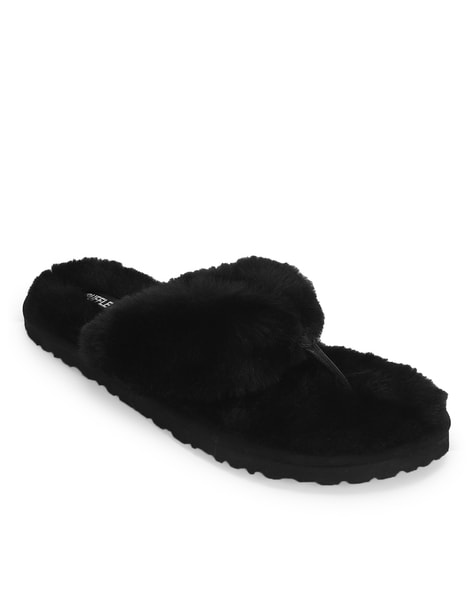 Truffle Collection Faux-Fur T-strap Slippers