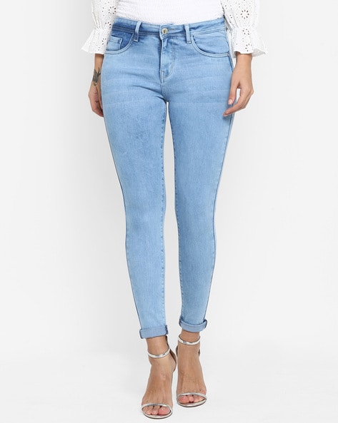 plain blue skinny jeans