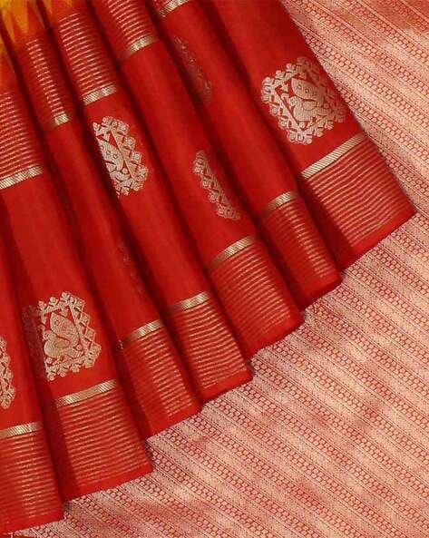 Green with Red Dual Tone Kanchipuram Silk Saree