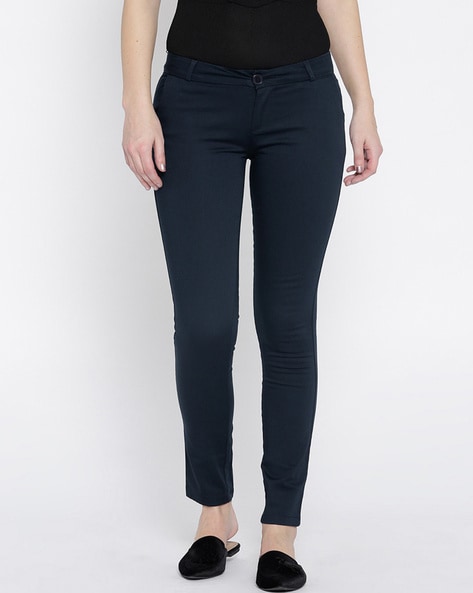 women's navy skinny fit trousers